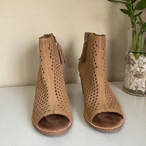 Toms Brown Perforated Peep Toe Booties Women Size 7.5